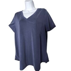 Green Envelope LA Women’s L‎ Blue V-Neck Short Sleeve Pocket Modal Blend Tee